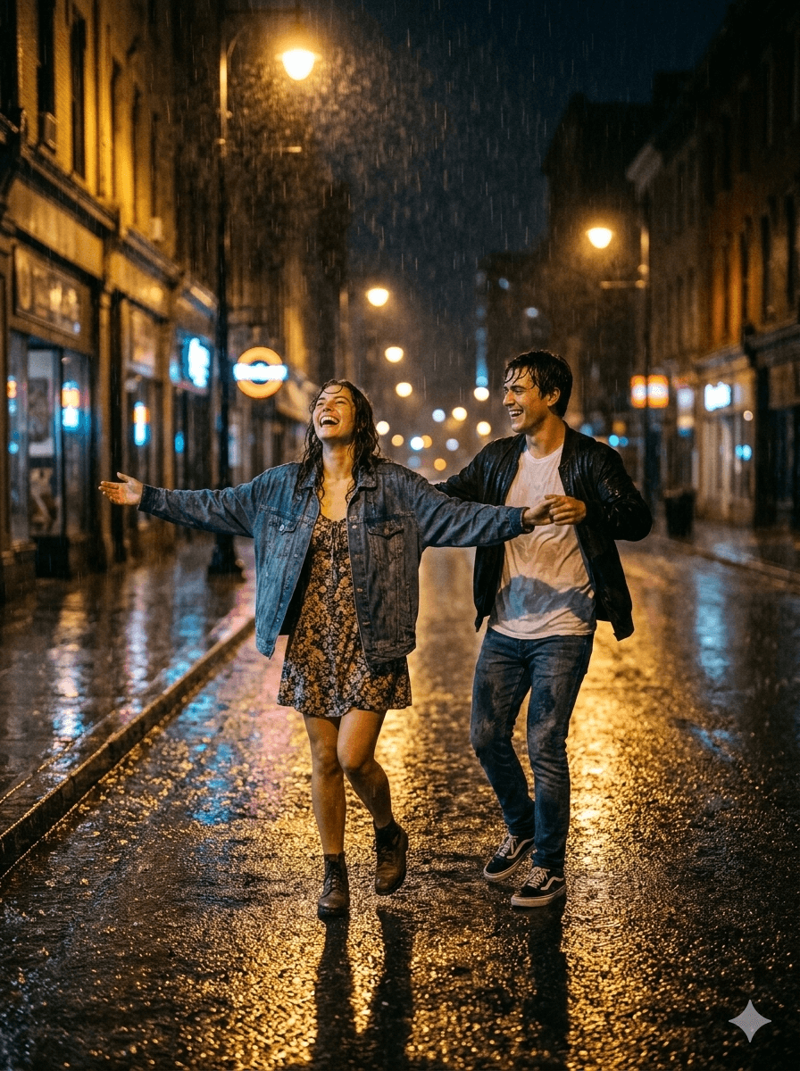 Couple dancing in rain