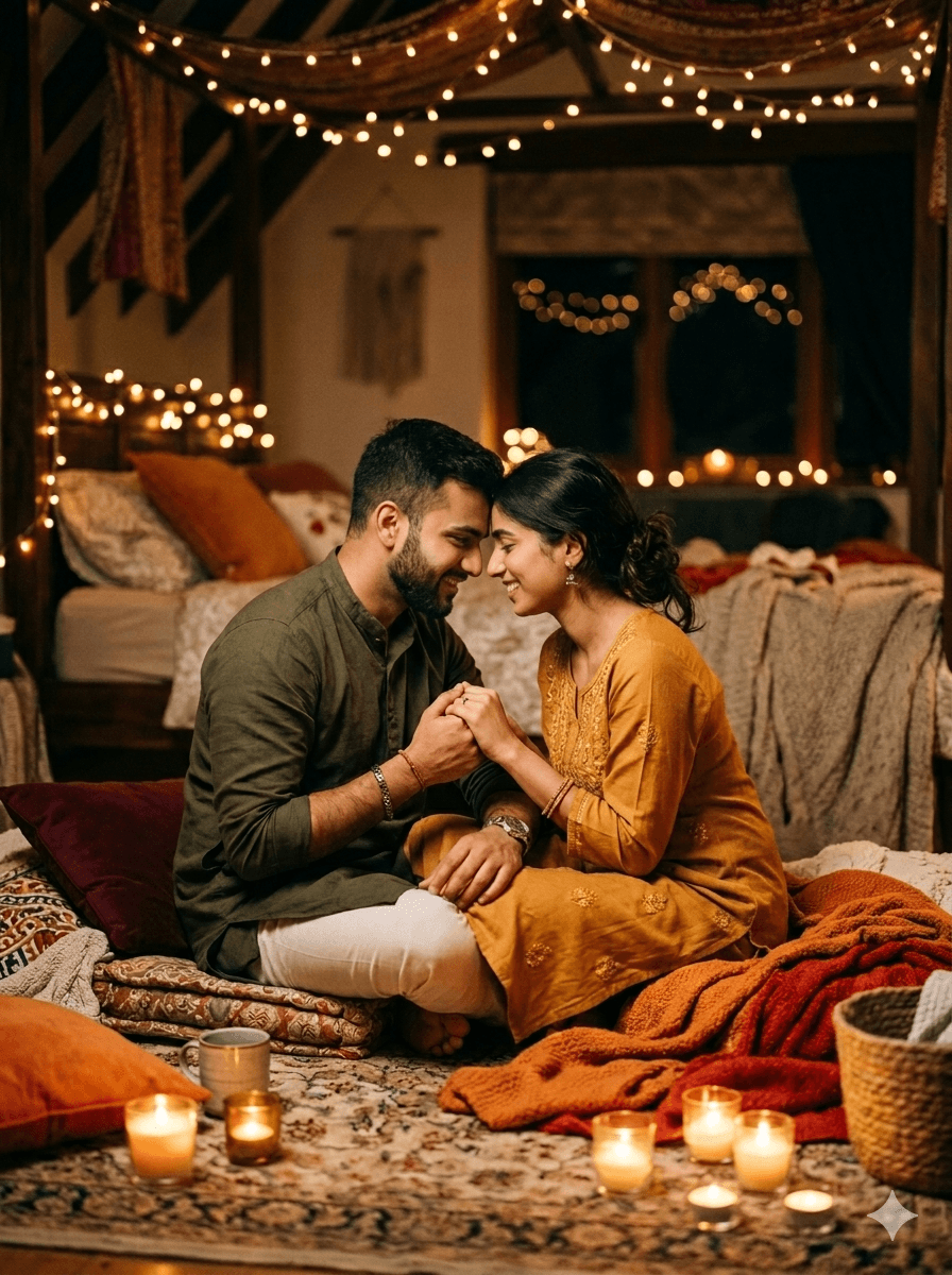 Indian couple with candles